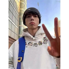 趣味蜡笔小新连帽卫衣男女在2025新款加绒韩系慵懒风外套YT16，女装短外套，星座516A