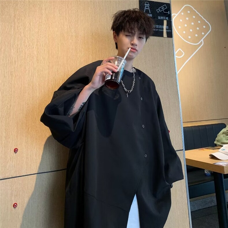 七分袖衬衫男夏季设计感小众衬衣港风日系潮流痞帅上衣C08068-P32,男装衬衫,星座308B-1