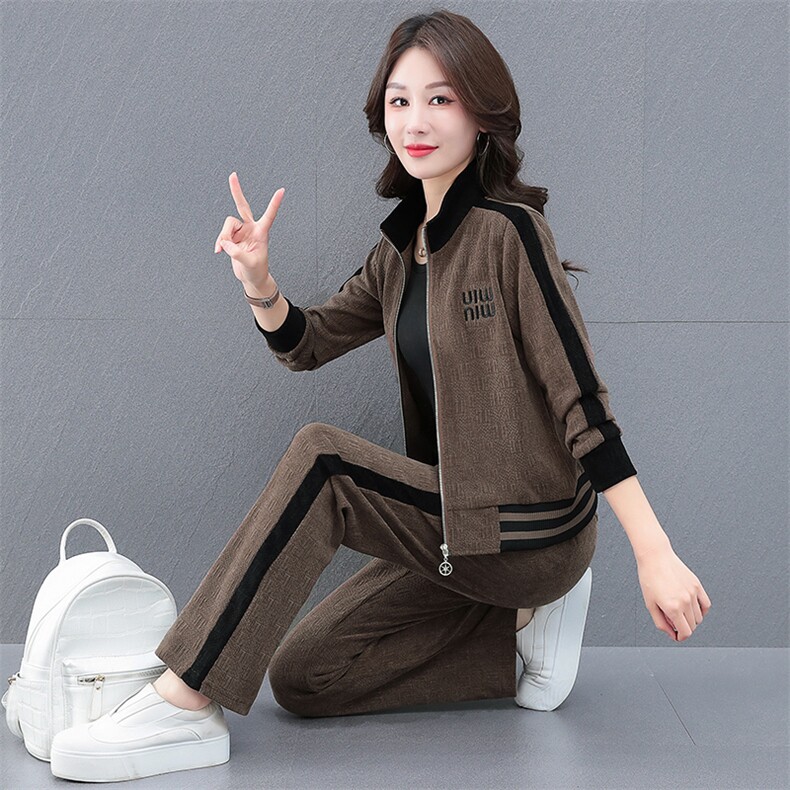 休闲运动服套装女春秋2024年新款洋气中年妈妈春季开衫卫衣两件套,女装套装/套裙,燕颉服饰