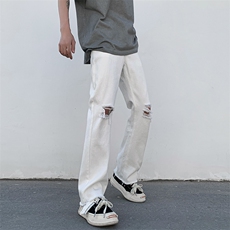 B221美式ins高街暗黑小众毛边破洞牛仔裤LK23067-P60控78，男装牛仔裤，电商B221