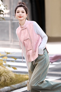 新中式复古提花刺绣坎肩马夹女2024春秋新款宽松时尚盘扣上衣外套图片