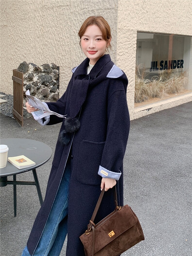 现货新款时尚洋气2025女装羊绒大衣宽松显瘦针织帽羊绒外套,女装毛呢外套,韩然一族