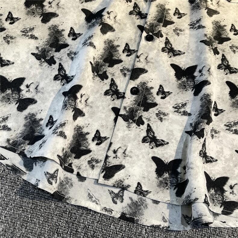 b413-1-CS340冰丝蝴蝶印花短袖衬衫男夏季痞帅休闲衬衣男,男装衬衫,电商B413-1