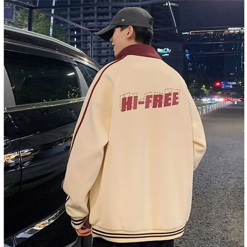 美式立领卫衣男春秋季新款条纹休闲港风拉链开衫外套HH5018P48,女装短外套,星座1013-5