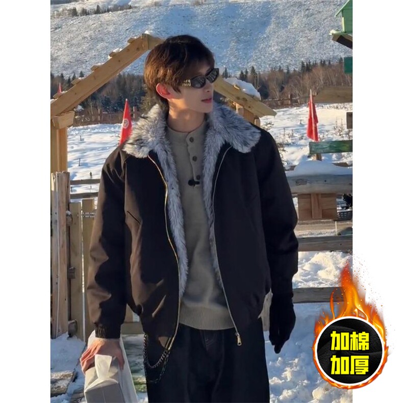现货高品质美式高街重磅狼王座山雕毛毛领棉衣男女加厚棉服冬外套，男装棉衣，电商A486