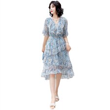 早春碎花雪纺连衣裙女夏2025年新款女装显瘦时尚气质仙女蛋糕裙子，女装连衣裙，妙形