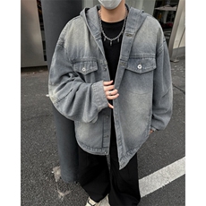 美式复古做旧解构拉链连帽牛仔夹克外套春秋宽松上衣JK03612-P69，男装工装外套，星座308B-1