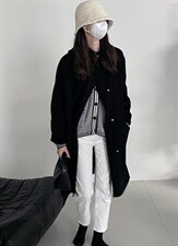 秋冬新款韩版连帽排扣羊绒大衣，其它，HJ