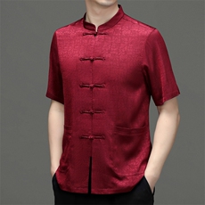 爸爸夏装短袖衬衫中老年唐装男风70岁爷爷夏季新款老年人衣服，男装民族服装，电商B212（原钱塘6029）