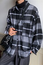 22春秋季新款厚格子衬衫男外套宽松休闲痞帅上衣DX155P55控78，男装衬衫，电商B413-1