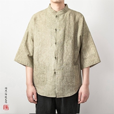 风男装棉麻炒色男士唐装盘扣衬衫C026P85，男装衬衫，钱塘802