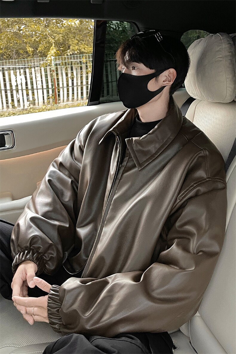 冬季24港风宽松翻领PU皮棉衣大码冬装外套男装短款棉服S368-P128,男装棉衣,电商A233-1