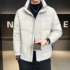 7630-L-4XL-P175标50绒店主风男士立领休闲拼色字母羽绒服外套，男装羽绒服，电商B255
