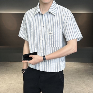 条纹衬衫男短袖夏档口大货帅气衬衣C317-C803-P50图片