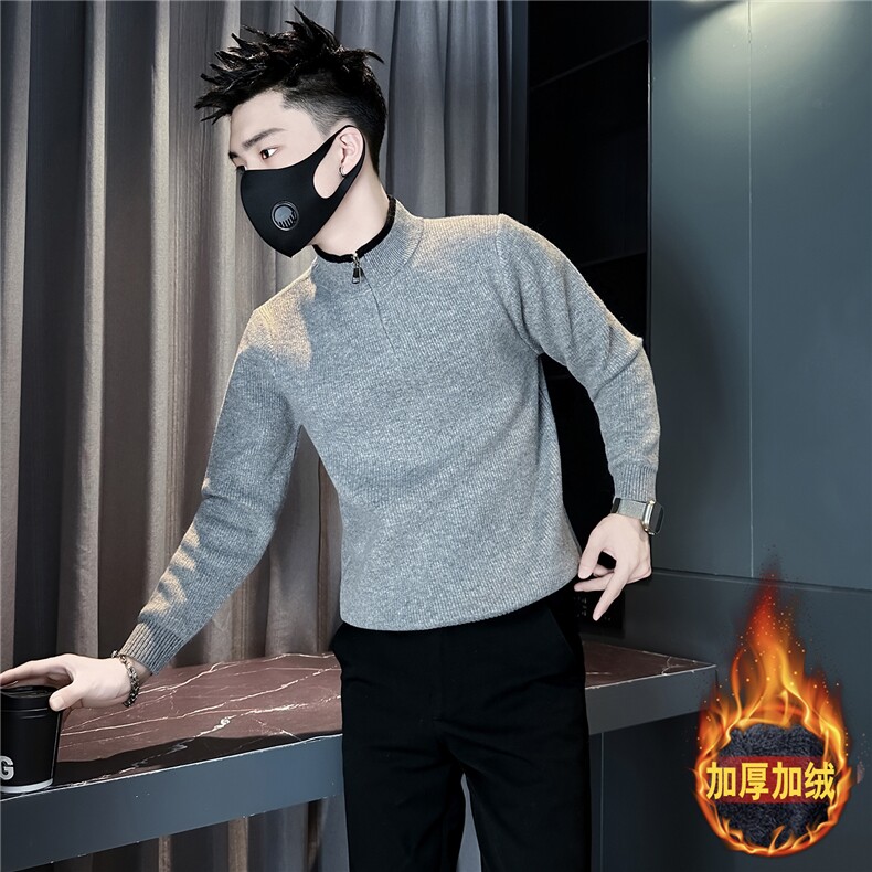 半拉链毛衣男加绒一体绒高级感社会小伙店主风301C-M120-P88控118图片