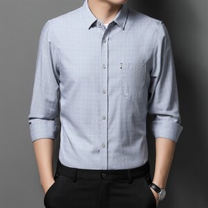 衬衫男长袖春秋季免烫高级感职业商务正装高端中年男士休闲衬图片