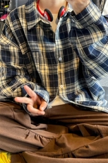 特批P30无差价2025春格子翻领长袖衬衫男女中性潮流大码衬衣C5450，男装衬衫，电商A001-1