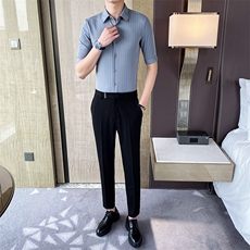 2021夏中袖条纹衬衫套装男七分袖衬衣A470-CS05-45，男装衬衫，电商A207