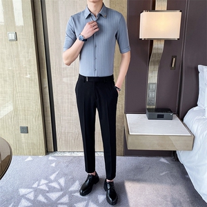 2021夏中袖条纹衬衫套装男七分袖衬衣A470-CS05-45图片