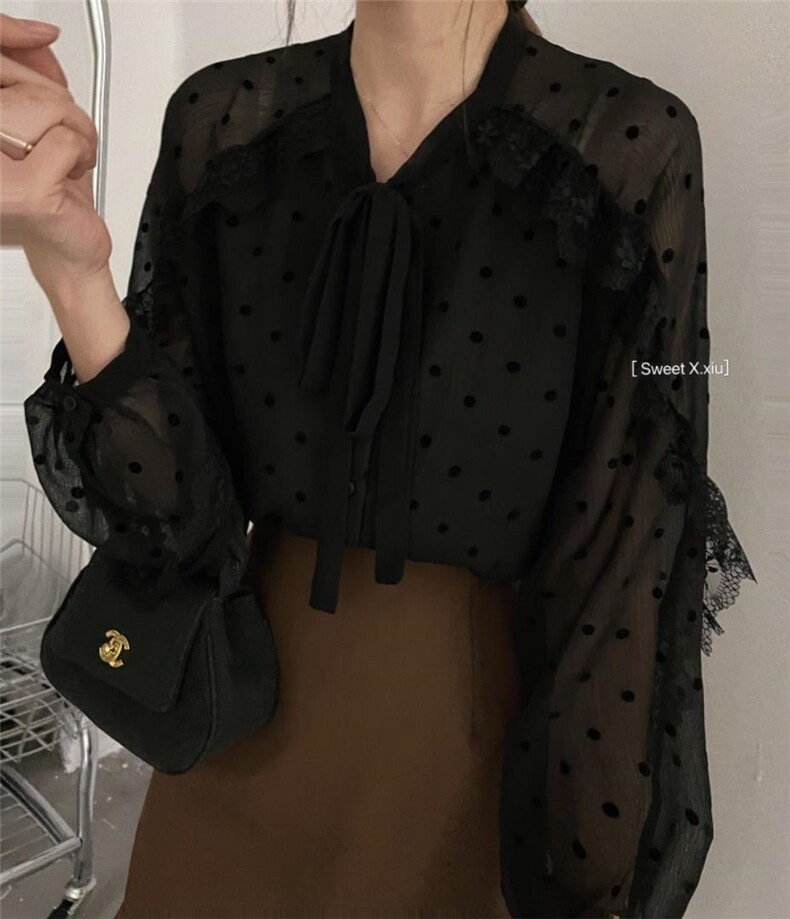 波点雪纺纱衬衣，其它，新袖