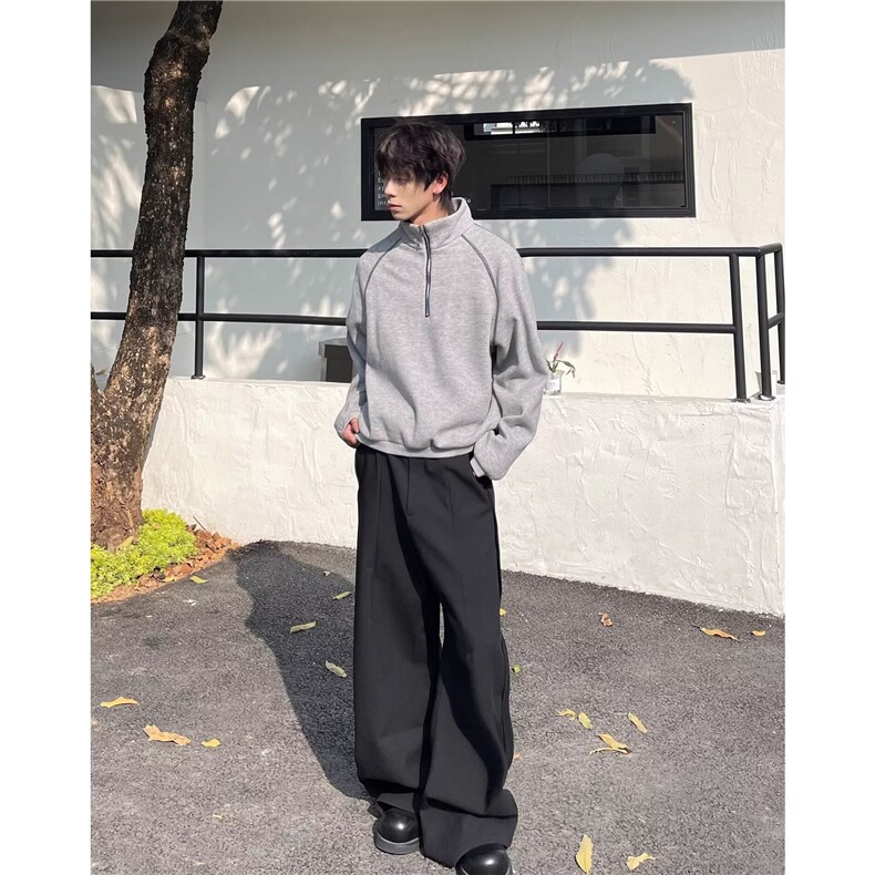 现货慵懒复古半高领拉链卫衣男女宽松解构外套W53特P45,女装短外套,星座205-3
