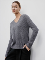 2025秋冬新款镂空v领山羊绒100%纯色毛衣长袖宽松针织羊绒衫，女装羊绒衫，阿舍尔精品