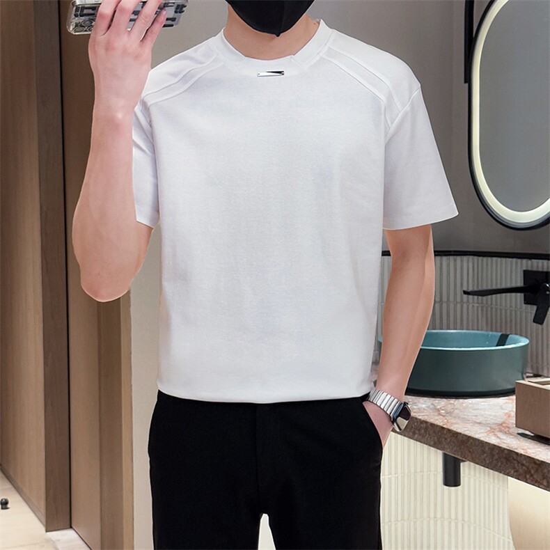 B216 TX1017 P45 2025夏装新款男士圆领短袖T恤社会风图片