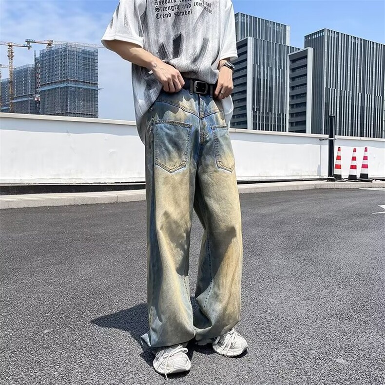 牛仔裤男士新款高级感痞帅水洗做旧宽松直筒阔腿休闲裤51088-p50,男装牛仔裤,星座1008