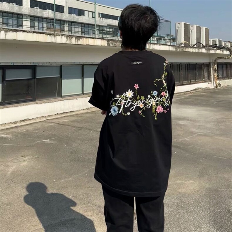 万针全刺绣工艺抖音得物高品质260克重磅纯棉双纱美式高街短袖T恤,男装T恤,电商A486
