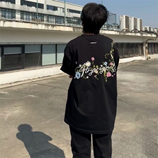 万针全刺绣工艺抖音得物高品质260克重磅纯棉双纱美式高街短袖T恤，男装T恤，电商A486