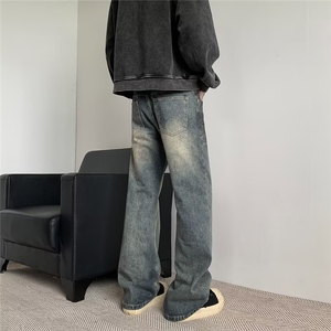 微喇牛仔裤男春秋新款美式高街潮牌复古直筒休闲裤子图片