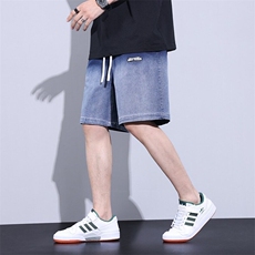 牛仔短裤男士夏季薄款宽松直筒大码加肥加大冰丝休闲裤子五分马裤，男装牛仔裤，星座715-4