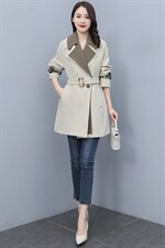 芷墨春秋季新款时尚撞色中长款风衣外套修身风衣女，女装风衣，芷墨服饰