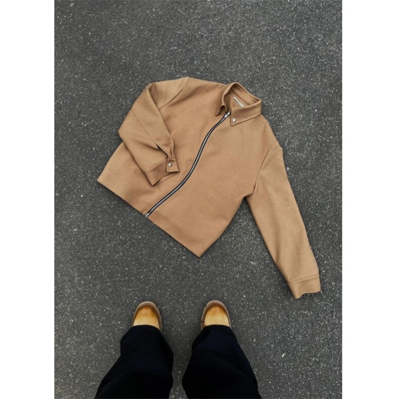 现货自制款现货S型拉链休闲简约卡其经典外套设计感夹克，男装夹克，星座910A