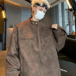 美式机车服皮夹克男士韩版潮流宽松拉链2025春季ins外套W6092-P75图片