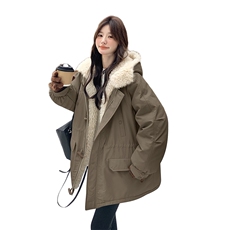 现货牛角扣加厚羊羔毛连帽休闲派克服5832-P275-K408，女装派克服，2C159