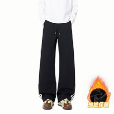 XK60019JR-P42加绒秋冬侧缝拼片三条杆卫裤直筒宽松休闲长裤，男装休闲裤，电商A178