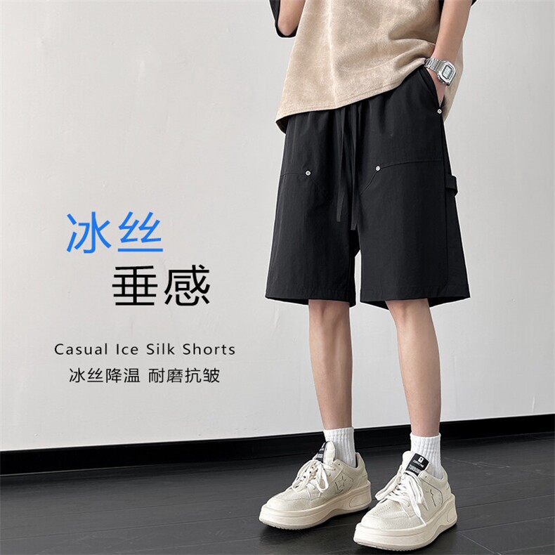 特批P25无差价夏季设计感铆钉凉感冰丝短裤男ins垂感五分裤DK2123图片
