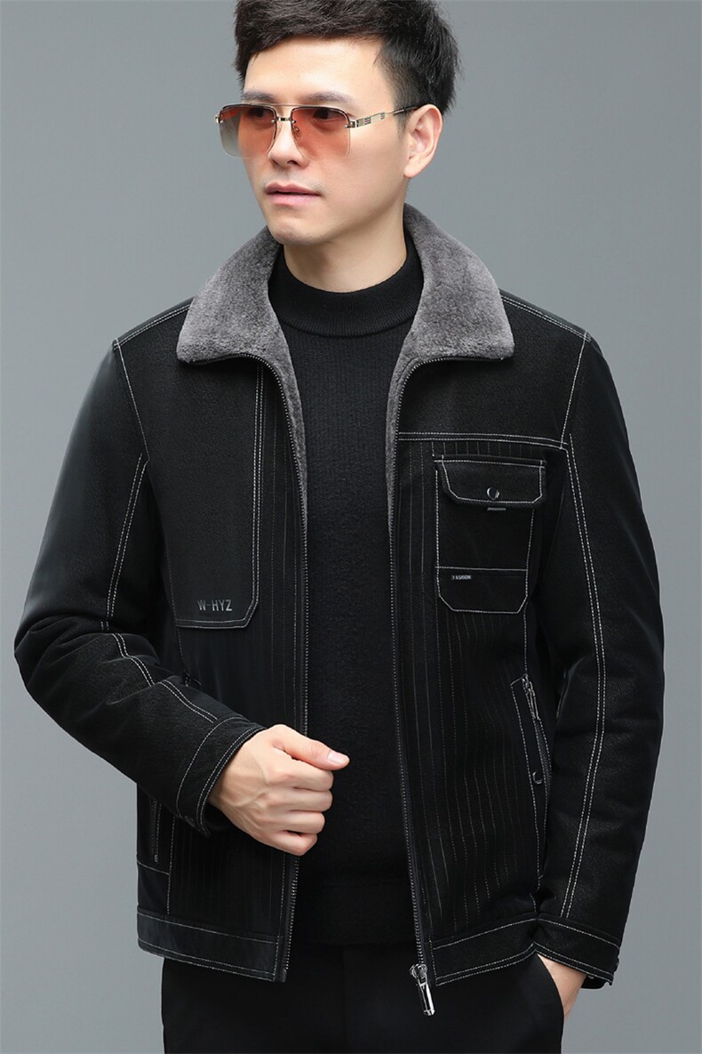 男士新款羊羔毛呢拍羽绒服冬季男装中年商务休闲上衣加厚保暖外套,男装羽绒服,电商B212（原钱塘6029）