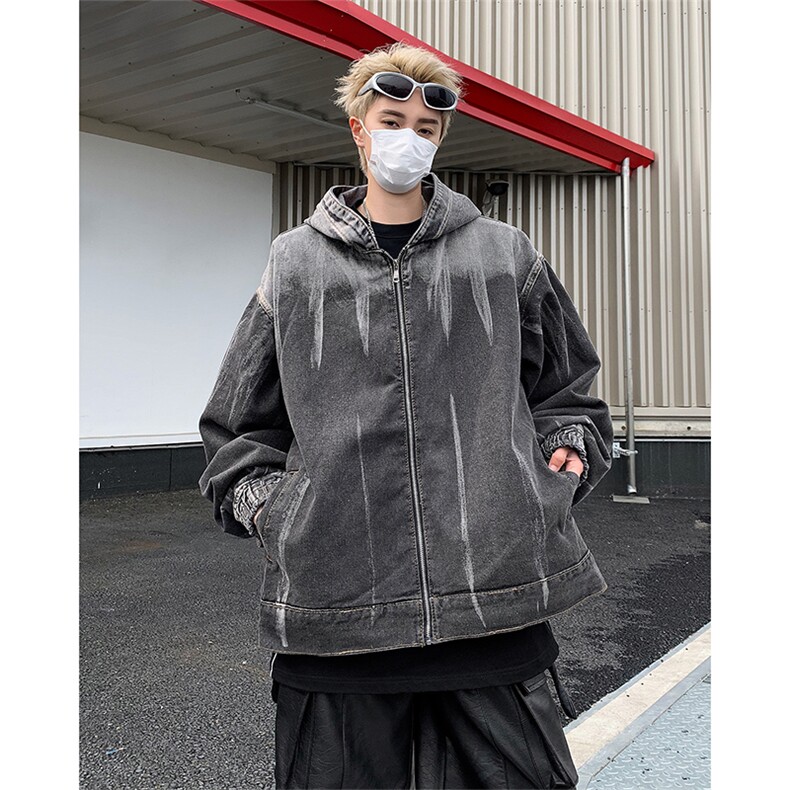 得物品质秋款男连帽牛仔外套扎染宽松休闲外套夹克JK8937P80,男装夹克,星座1013-1