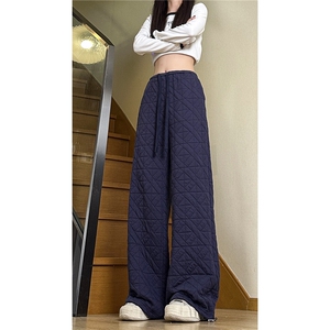 A165-K8785-P7598冬季棉裤不规则菱格压线夹棉宽松直筒休闲裤图片