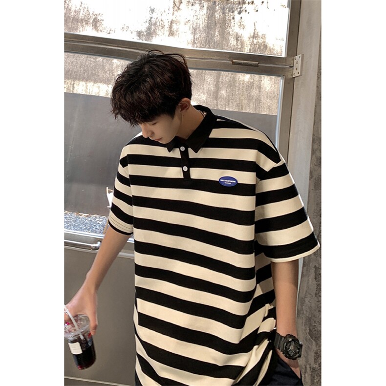1美式港风条纹短袖polo衫大码M-5XL翻领短袖T恤男DP8761P40控59,男装T恤,星座226-2