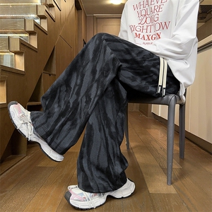 GENIOLAMODE水墨印花灯芯绒卫裤男士秋季潮牌复古直筒宽松休闲裤