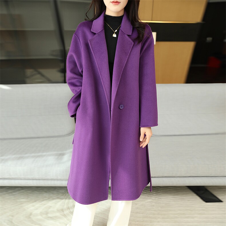 双面羊毛大衣女中长款2024新款秋冬毛呢外套简约大气,女装双面呢大衣,鹿展羊绒大衣