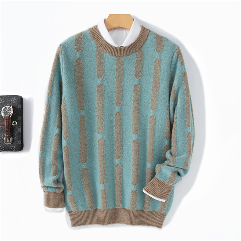 2024秋冬新款羊毛男士七针扭花撞色加厚羊毛衫男装，男装羊毛衫，雪贝坊二店