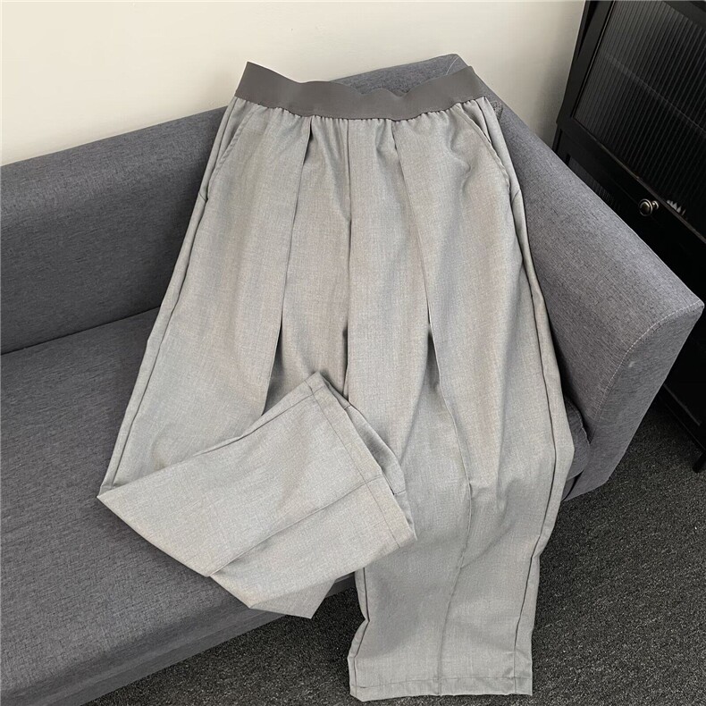 水洗做旧直筒休闲裤男款宽松阔腿垂感撞色松紧腰西裤4111P50,男装休闲裤,星座410-2