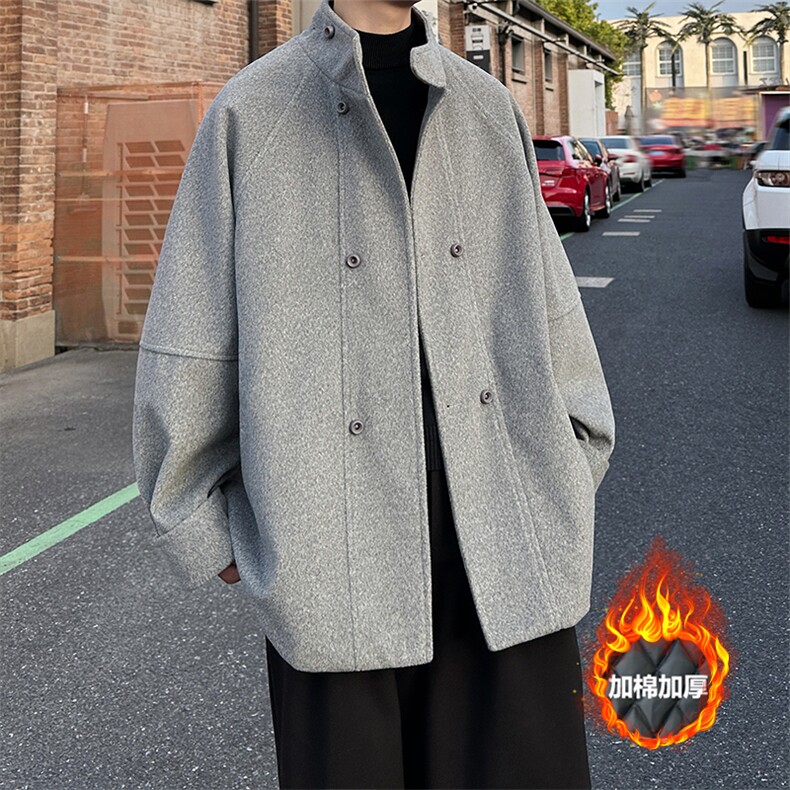 加棉加厚毛呢大衣短款风衣外套504-F23-P85控128(加棉P95控138)图片