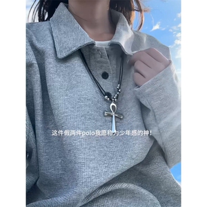 XZ809A/XS22/特P29/控58   华夫格假俩件亨利领长T卫衣打底衫图片