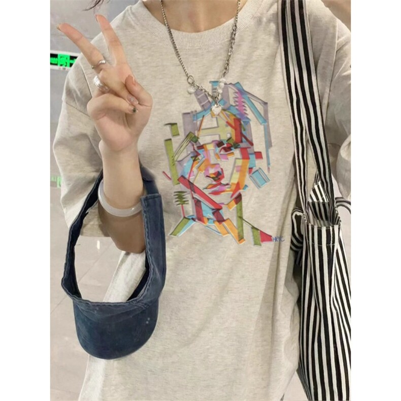 T0696-P30多彩设计感小众纯棉短袖潮新款夏季T恤宽松大码,女装T恤,星座617A-2