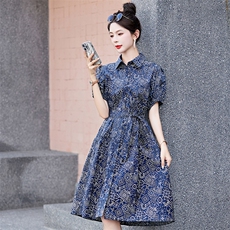 时尚洋气复古法式收腰显瘦碎花连衣裙女夏季2025新款潮流翻领裙子，女装连衣裙，沁沁公主